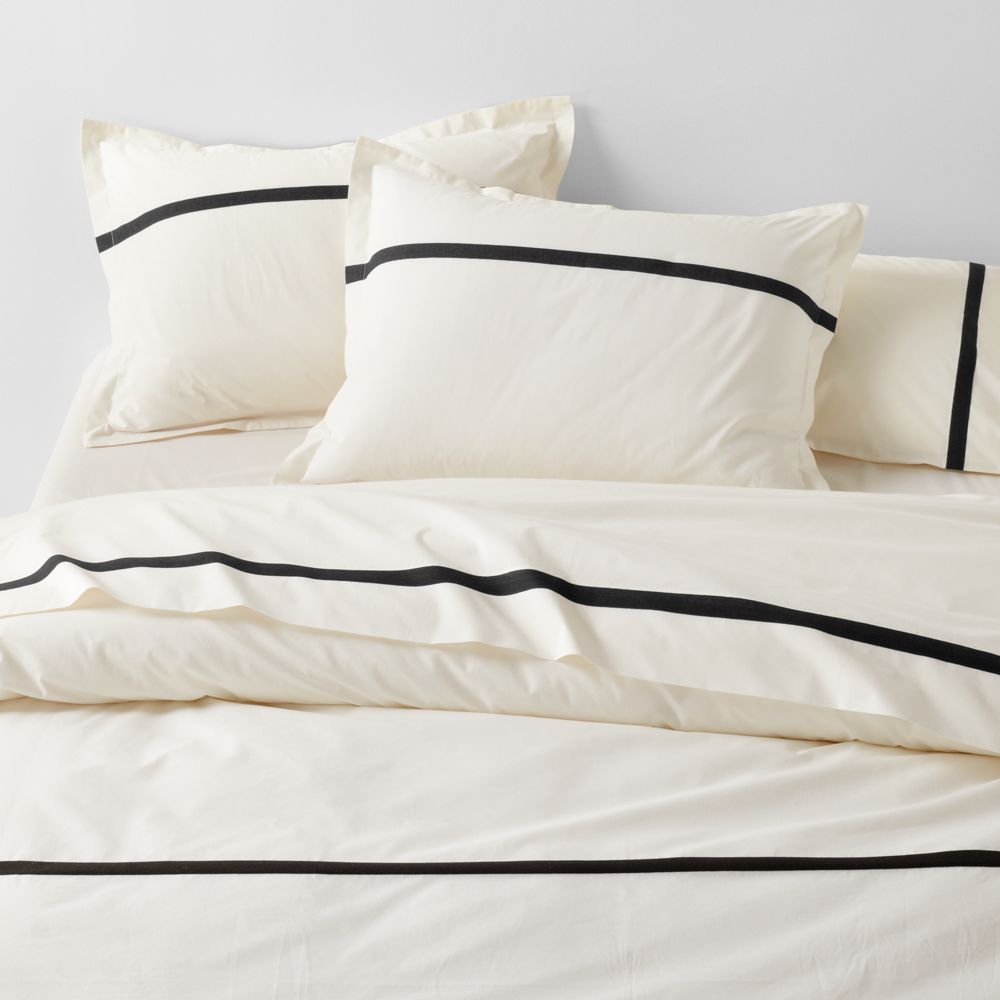 Organic Cotton Percale Ink Black Tuxedo Duvet Cover