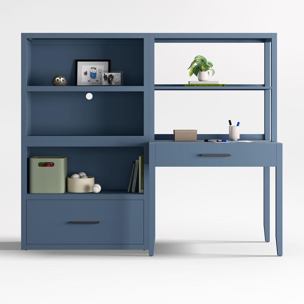 Ever Simple 72" Modular Slate Blue Wood Kids Workspace Suite