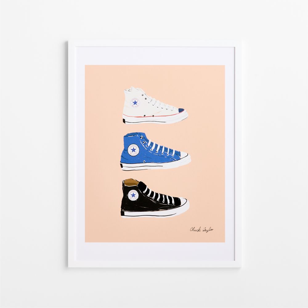 Converse Pink All Stars Trio White Wood Framed Wall Art Print