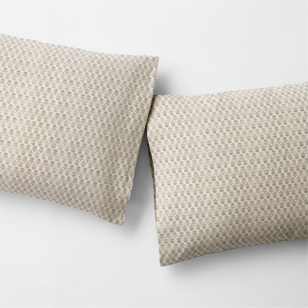 Little Leaf Organic Cotton Linen Burnt Green and Warm Natural Pillowcases, Set of 2