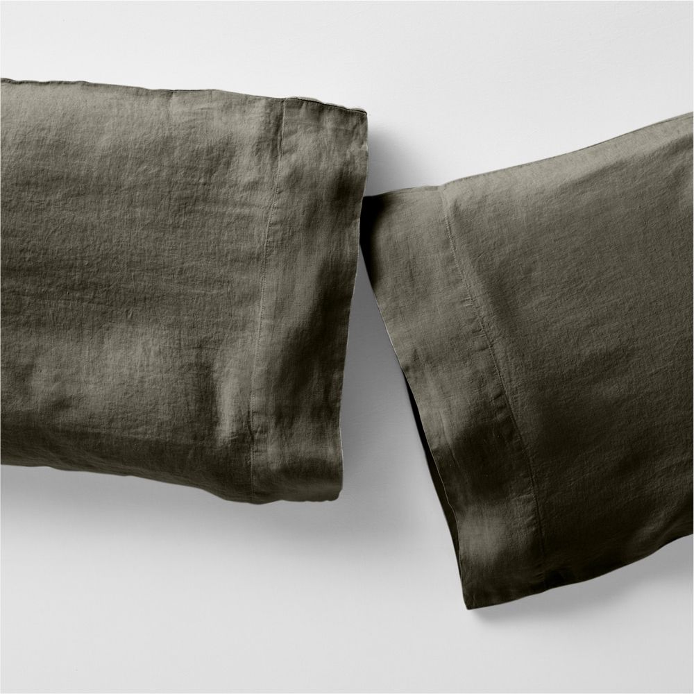 Aire Natural European Linen Burnt Green Pillowcases, Set of 2