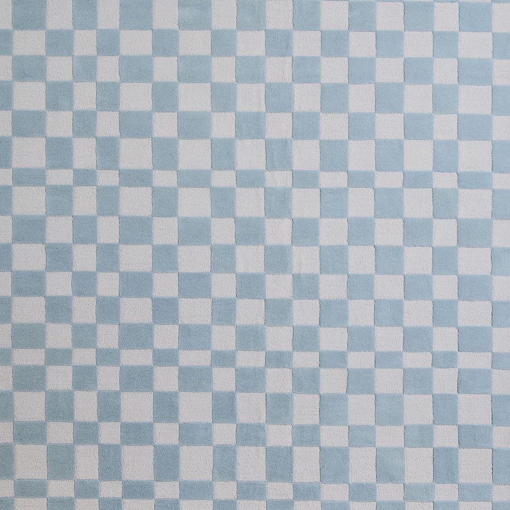 Imperfect Checkerboard Sky Blue Wool Kids 12"x18" Rug Swatch