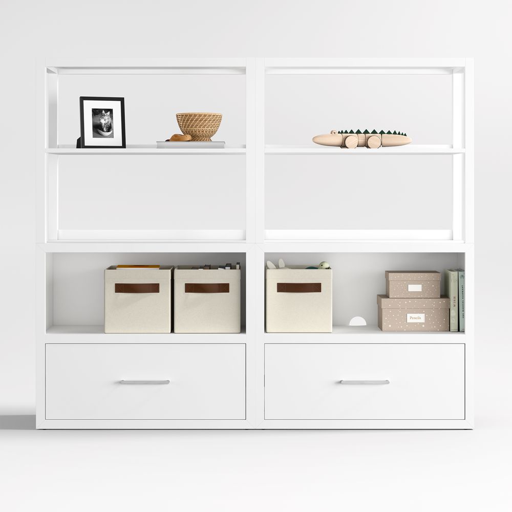 Ever Simple 72" Set of 2 Modular White Wood Kids Drawer Bookcases with Hutches