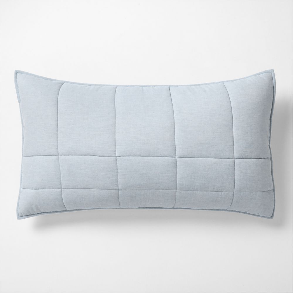 Organic Cotton Heathered Mist Blue Grid Bed Pillow Sham