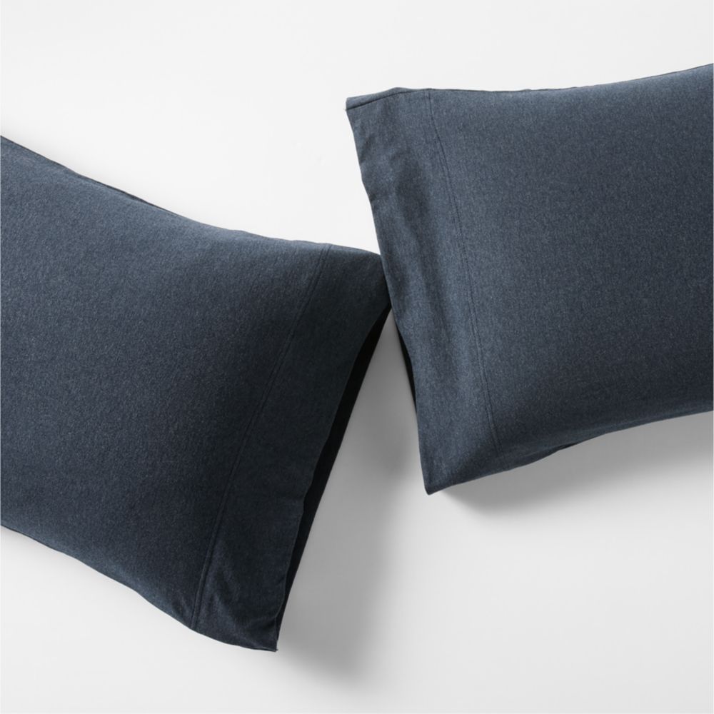 Cozysoft Organic Cotton Jersey Midnight Navy Blue Pillowcases, Set of 2