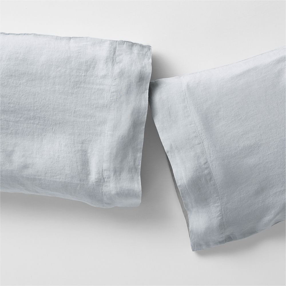 Aire Natural European Linen Mist Blue Pillowcases, Set of 2