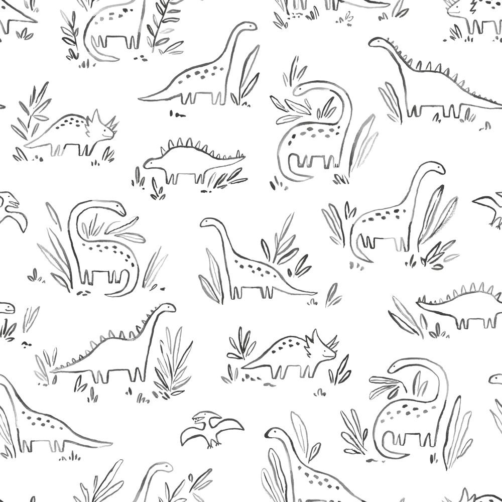 Chasing Paper Black and White Dinosaurs Kids Peel & Stick Removable Wallpaper