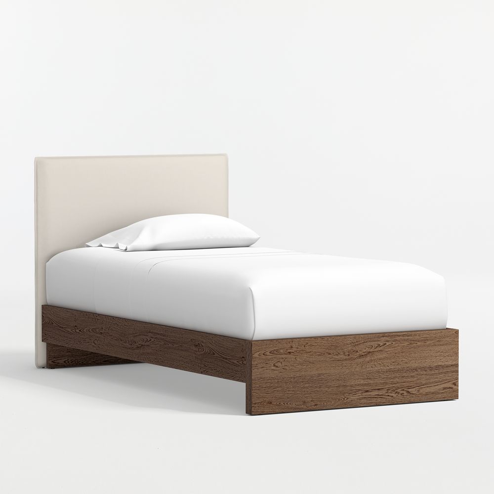 Noa Cream Upholstered Flange Kids Headboard with Deep Brown Wood Base