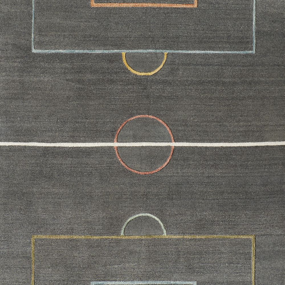 Modern Soccer Field Wool Charcoal Kids 12"x18" Rug Swatch