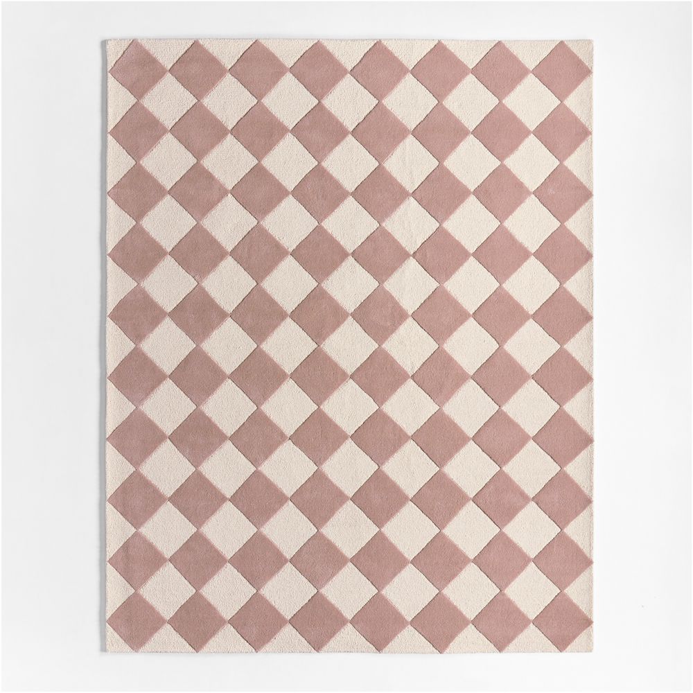 Checkerboard Purple Wool Kids Area Rug