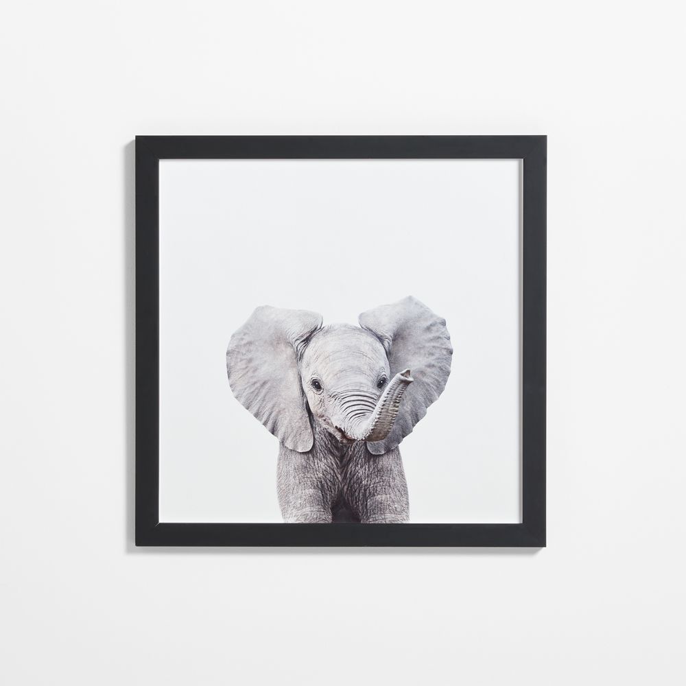 Baby Elephant Black Wood Framed Wall Art Print