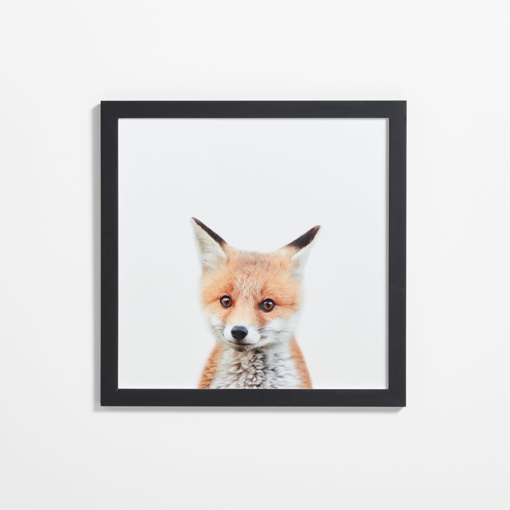 Baby Fox Black Wood Framed Wall Art Print