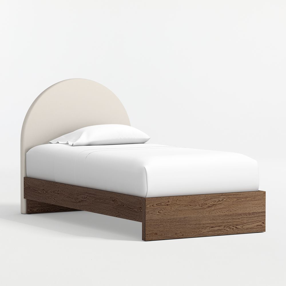 Emma Cream Upholstered Kids Headboard with Deep Brown Wood Base
