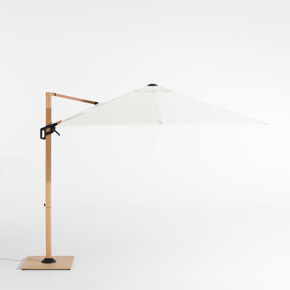 9' Square Sunbrella Canvas White Cantilever Outdoor Patio Umbrella with Faux Wood Metal Frame