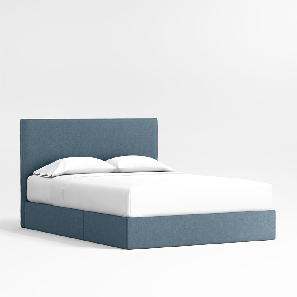 Noa Denim Blue Upholstered Flange Kids Storage Bed