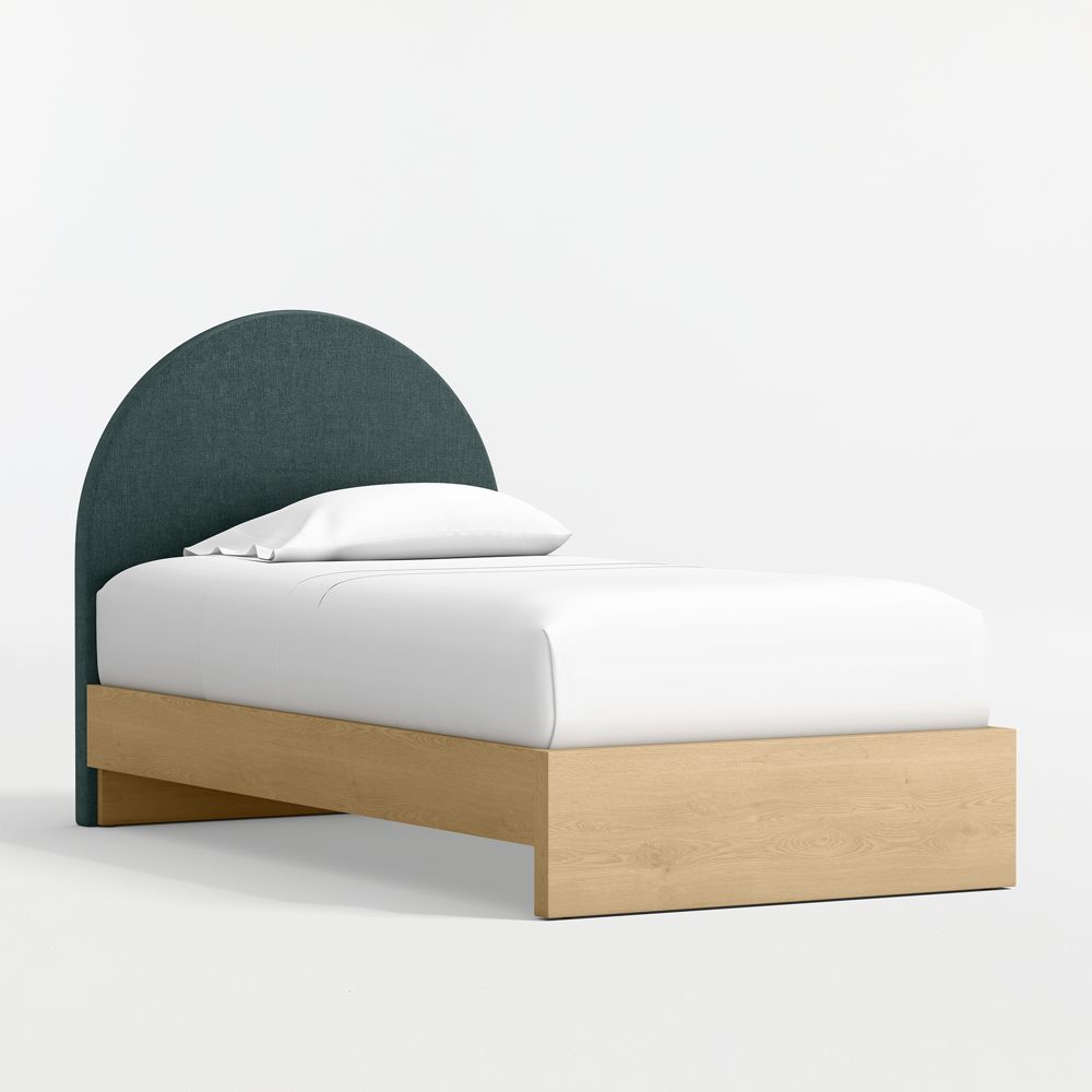 Emma Jungle Green Upholstered Kids Headboard with Natural Wood Base