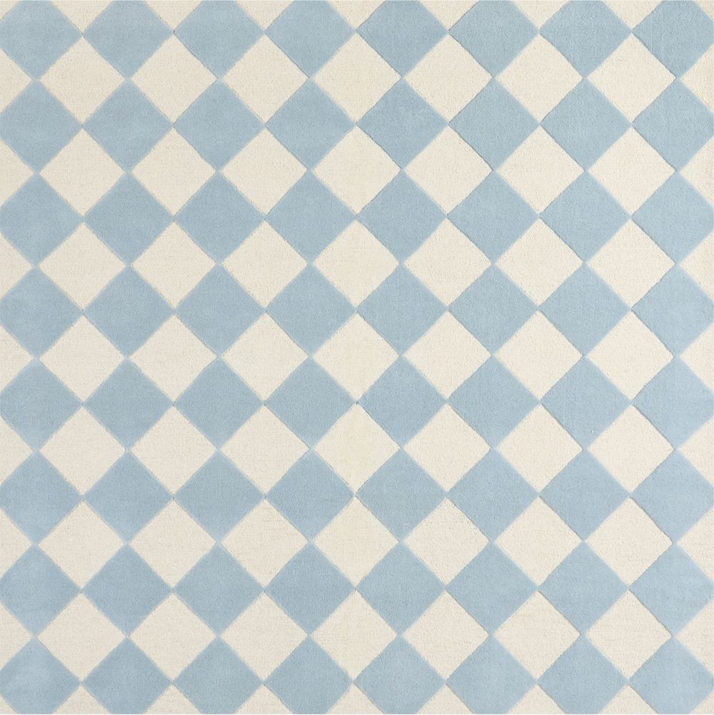 Checkerboard Blue Wool Kids 12"x18" Rug Swatch