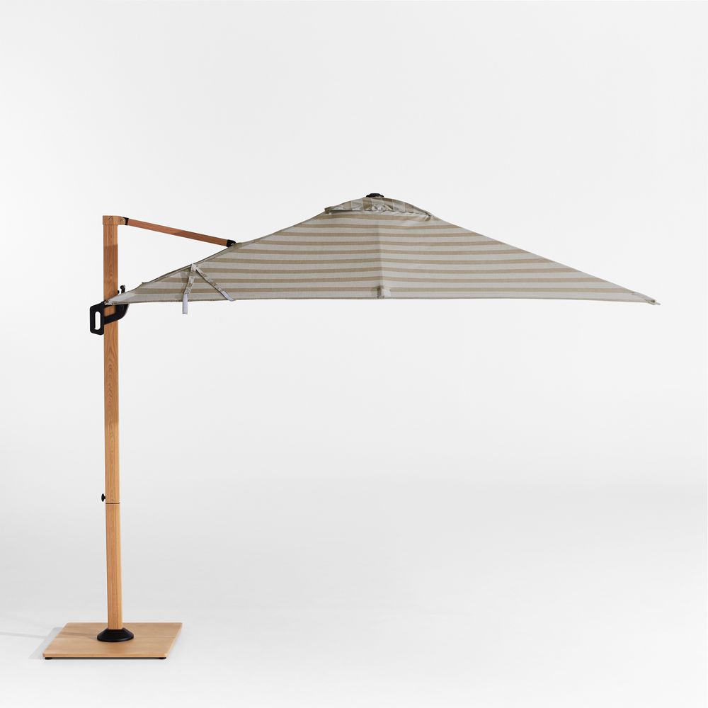 9' Square Dune Tan Stripe Sunbrella Cantilever Outdoor Patio Umbrella with Faux Wood Metal Frame