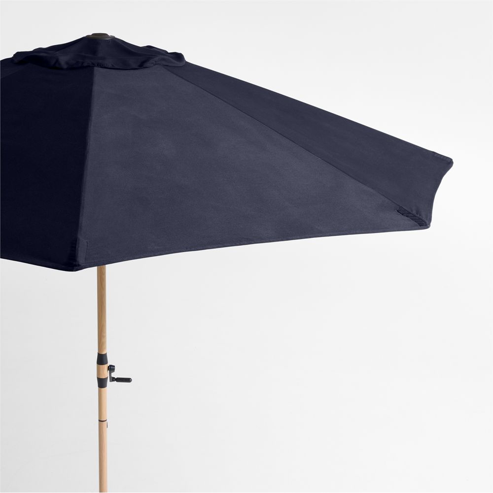 10' Round Sunbrella Canvas Navy Blue Outdoor Patio Umbrella with Faux Wood Metal Frame