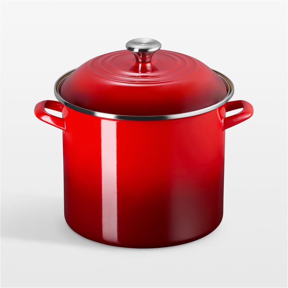 Le Creuset 12-Qt. Cerise Enameled Steel Stockpot with Stainless Steel Knob