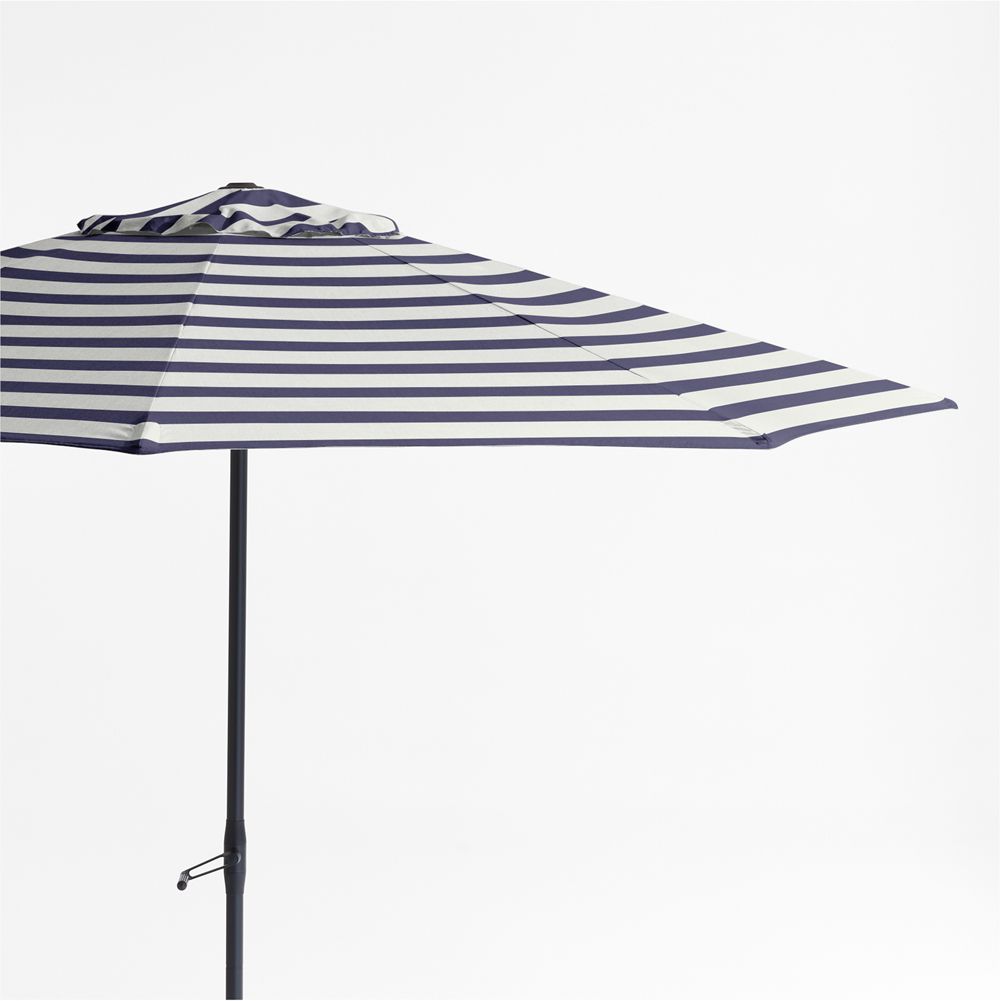10' Round Sunbrella Navy and White Cabana Stripe Outdoor Patio Umbrella with Black Metal Frame