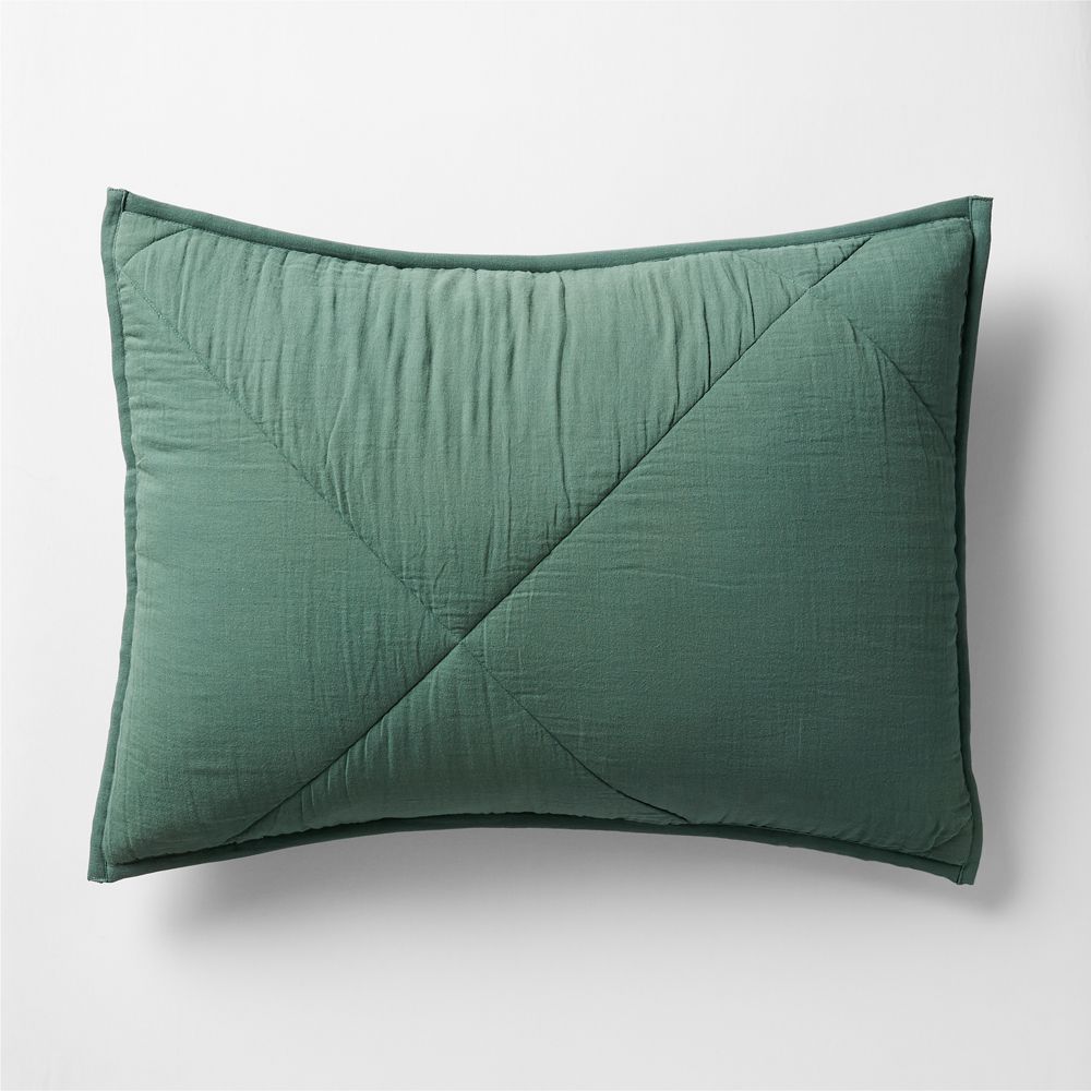 Supersoft Pine Green Quilted Organic Cotton Gauze Kids Pillow Sham