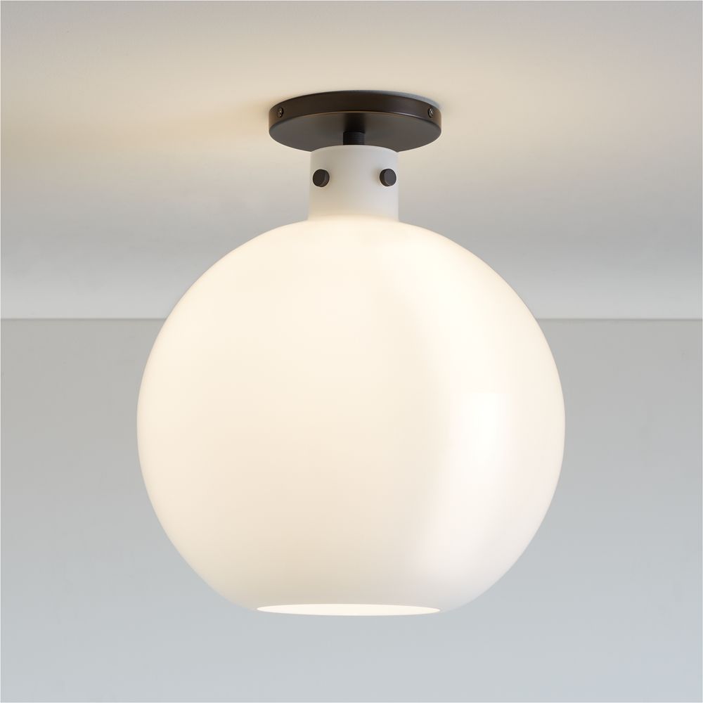 Dakota Black Flush Mount Light with Large Milk White Glass Globe