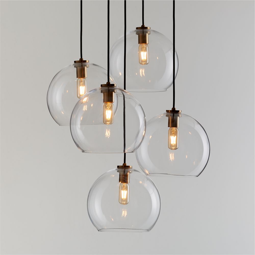 Arren Brass 5-Light Round Pendant with Large Round Clear Glass Shades 40.7"