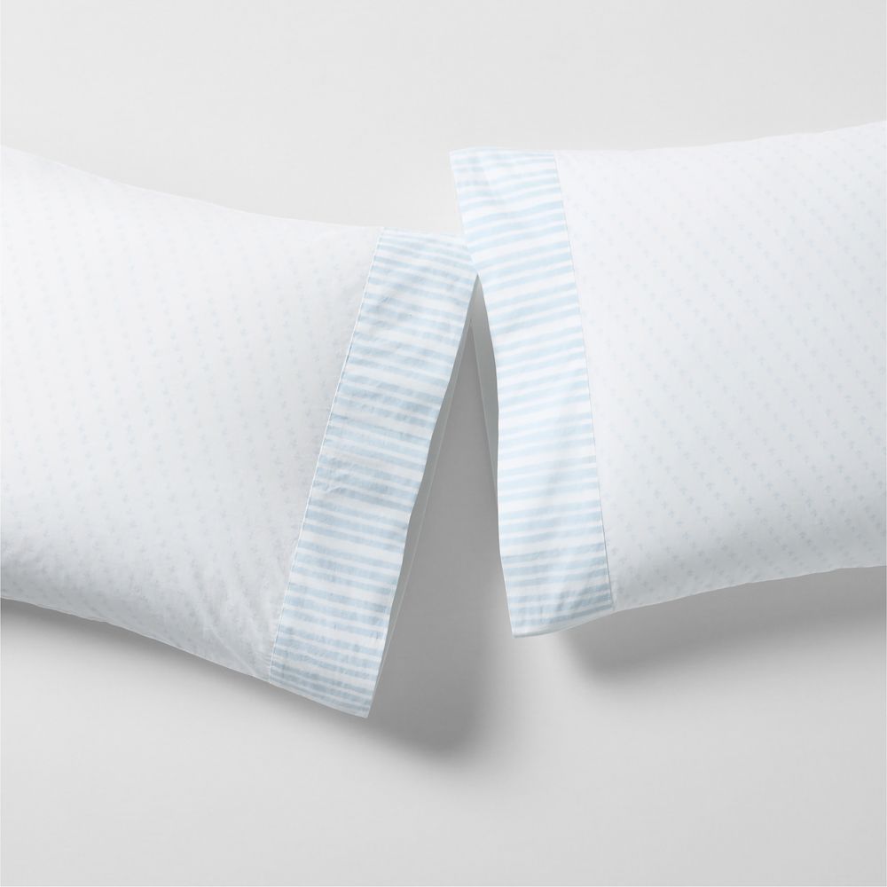 Favorite Washed Organic Cotton Pale Blue Block Print Pillowcases, Set of 2