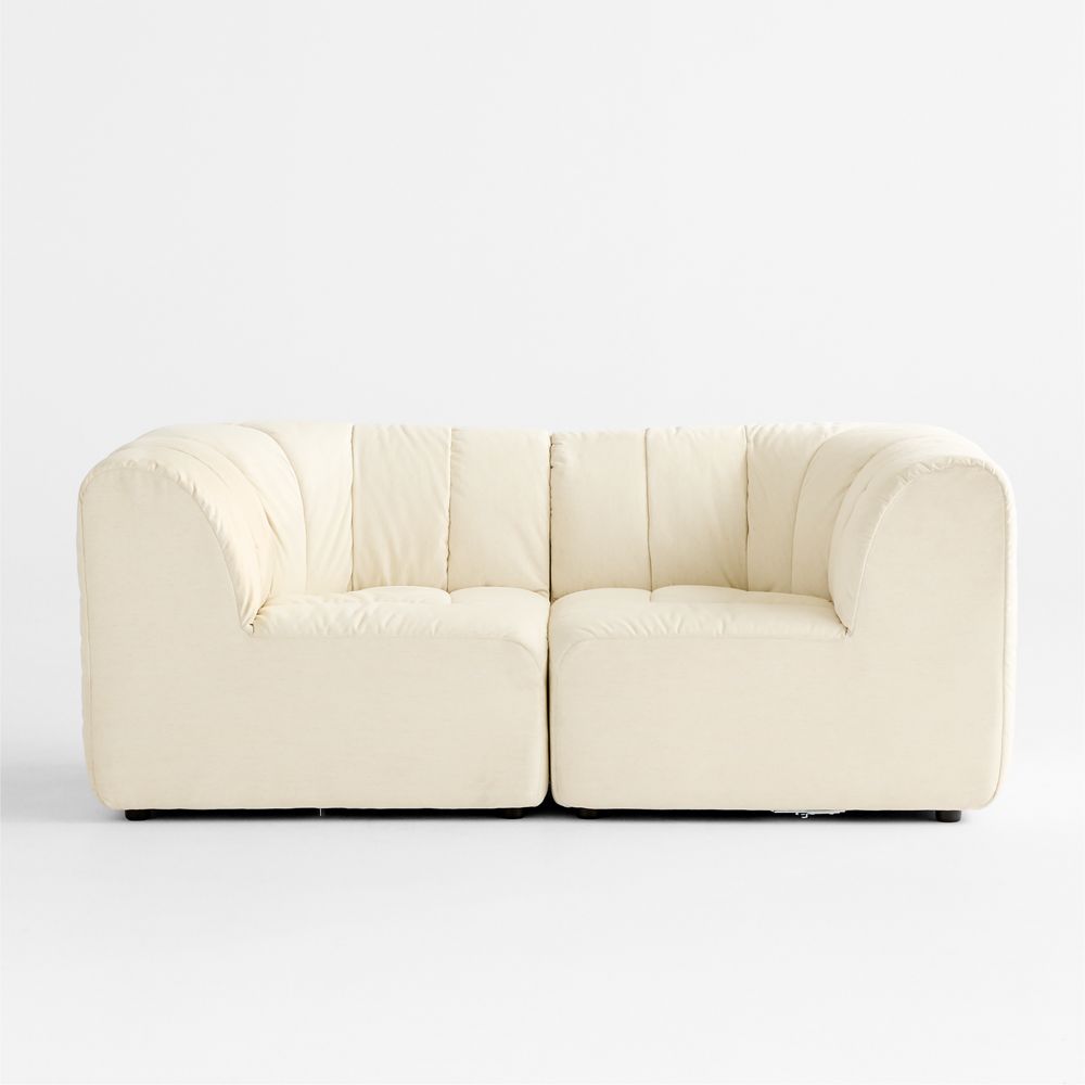 Jade Heathered Ivory 2-piece Kids Puffer Corner Chair Modular Sofa