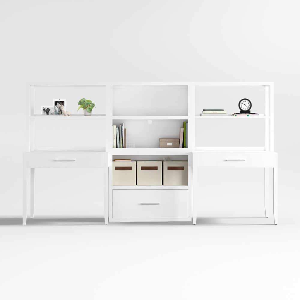 Ever Simple 108" Set of 2 Modular White Wood Kids Desks with Drawer Bookcase