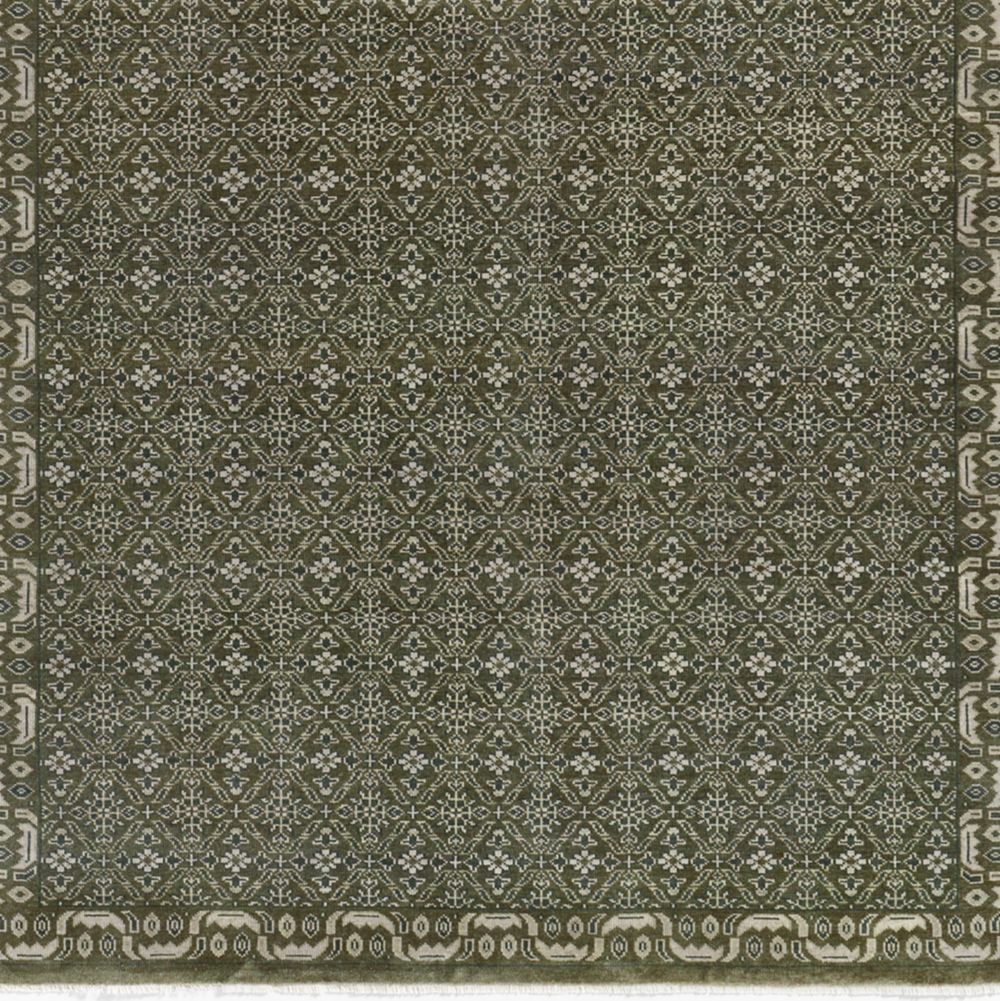 Bordeaux Wool Traditional Hand-Knotted Green Rug Swatch 12"x18"