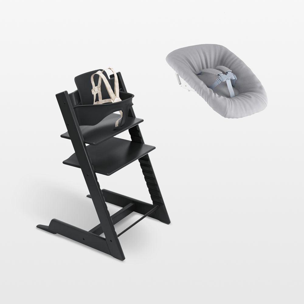 Stokke Tripp Trapp Black Wood Baby High Chair and Newborn Set Bundle
