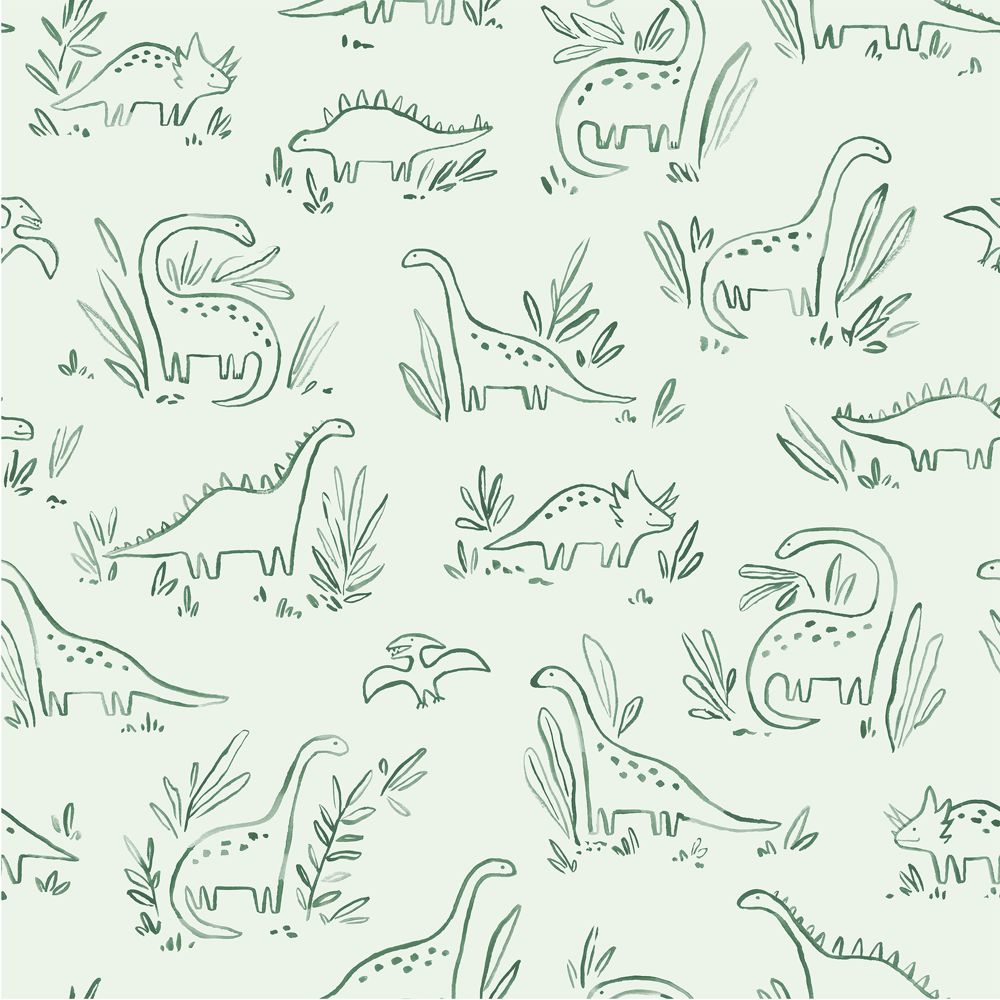 Chasing Paper Green Dinosaurs Peel and Stick Wallpaper