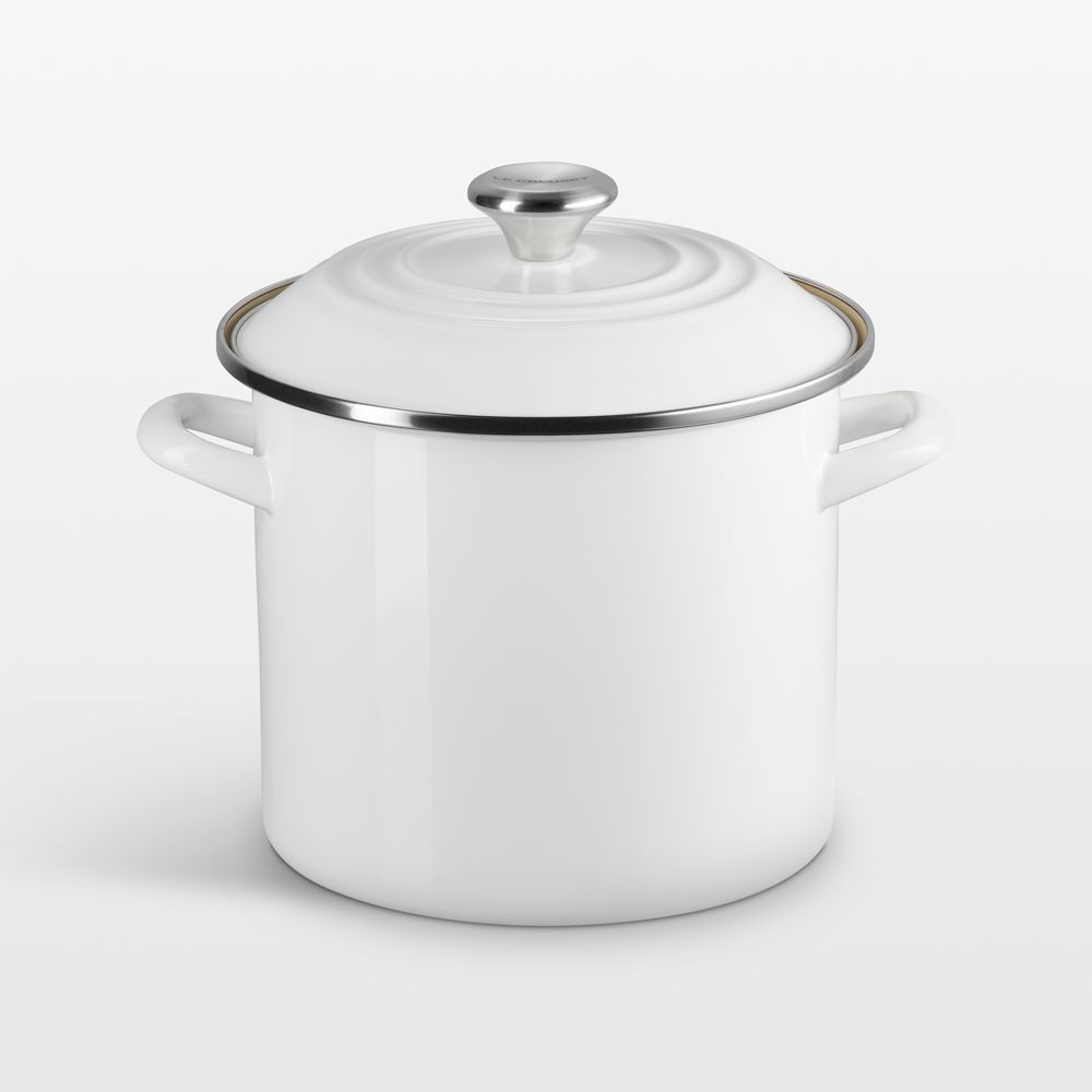 Le Creuset 8-Qt. White Enameled Stockpot with Stainless Steel Knob
