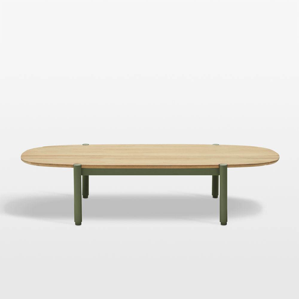 Neighbor Aluminum 52" Oval Olive and Teak Outdoor Coffee Table