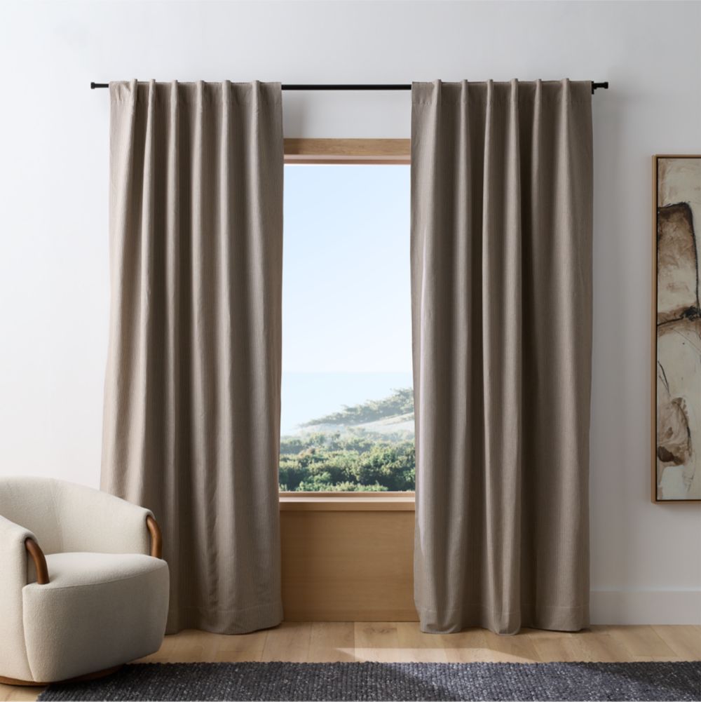 Brown Stripe Organic Cotton Linen Blackout Window Curtain Panels