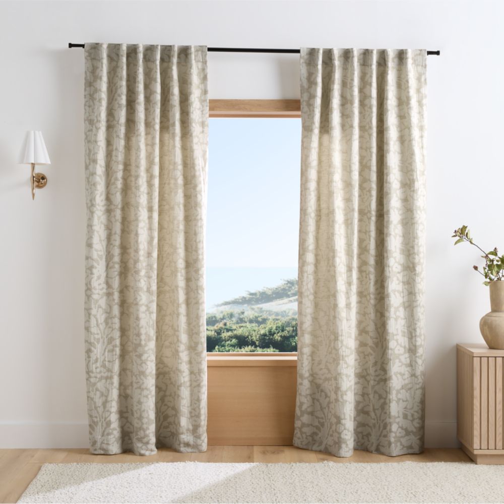 Natural Floral Jacquard Organic Cotton Linen Window Curtain Panels