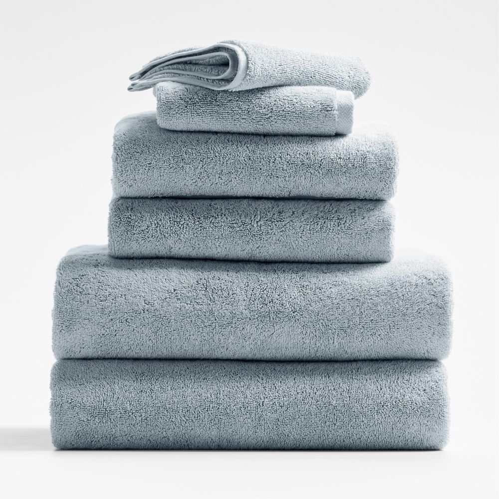 Classic Organic Turkish Cotton Mist Blue Towels, Set of 6
