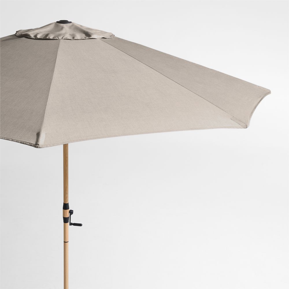 10' Round Sunbrella Cast Ash Brown Outdoor Patio Umbrella with Faux Wood Metal Frame