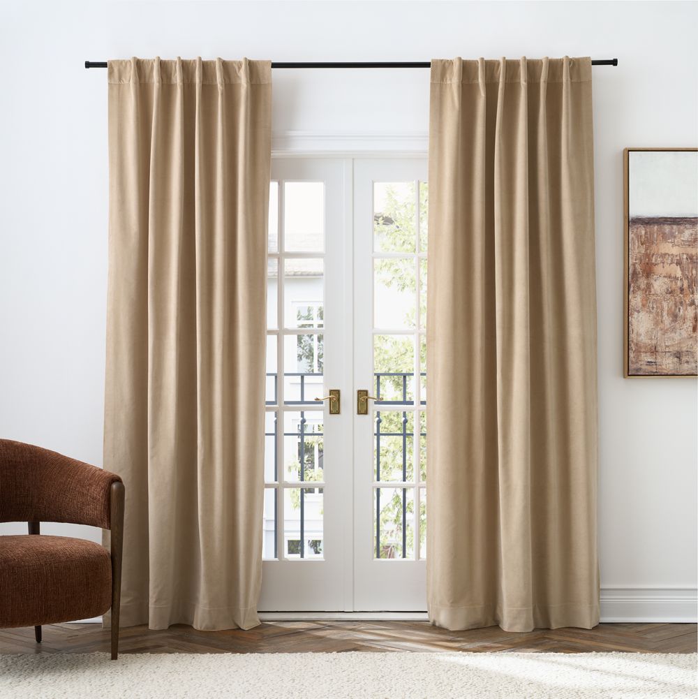 Sierra Tan Cotton Velvet Window Curtain Panels
