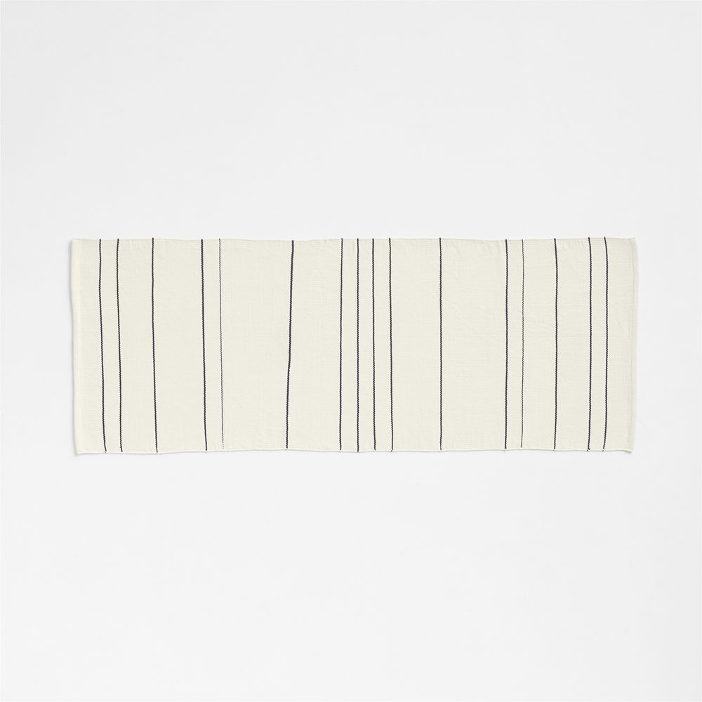 Woven Stripe Organic Cotton Artic Ivory and Storm Grey Bath Mat 24"x64"