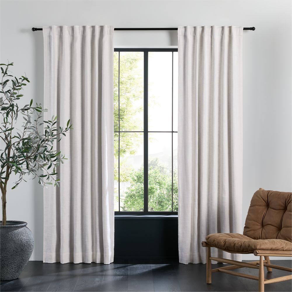 EUROPEAN FLAX-Certified Textured Linen Crisp White Blackout Window Curtain Panel