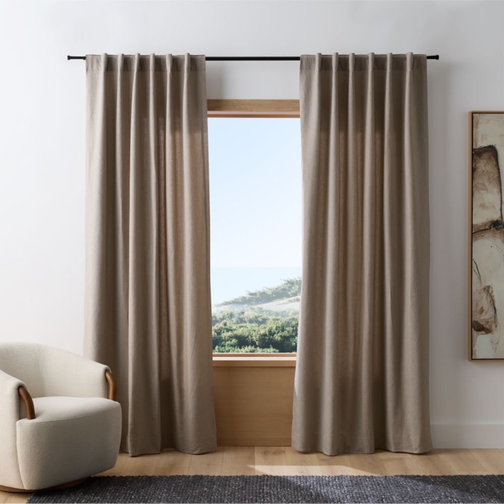 Brown Stripe Organic Cotton Linen Window Curtain Panels