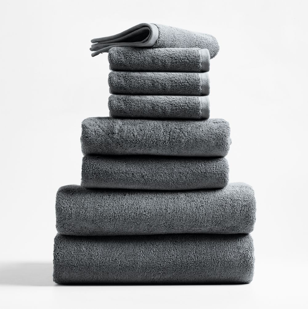 Classic Organic Turkish Cotton Slate Grey Bath Towels, Set of 8