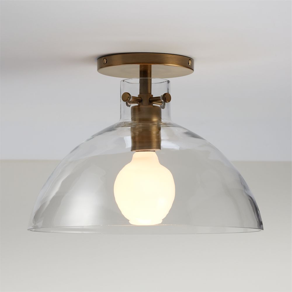 Dakota Brass Flush Mount Light with Large Clear Glass Dome 12.5"