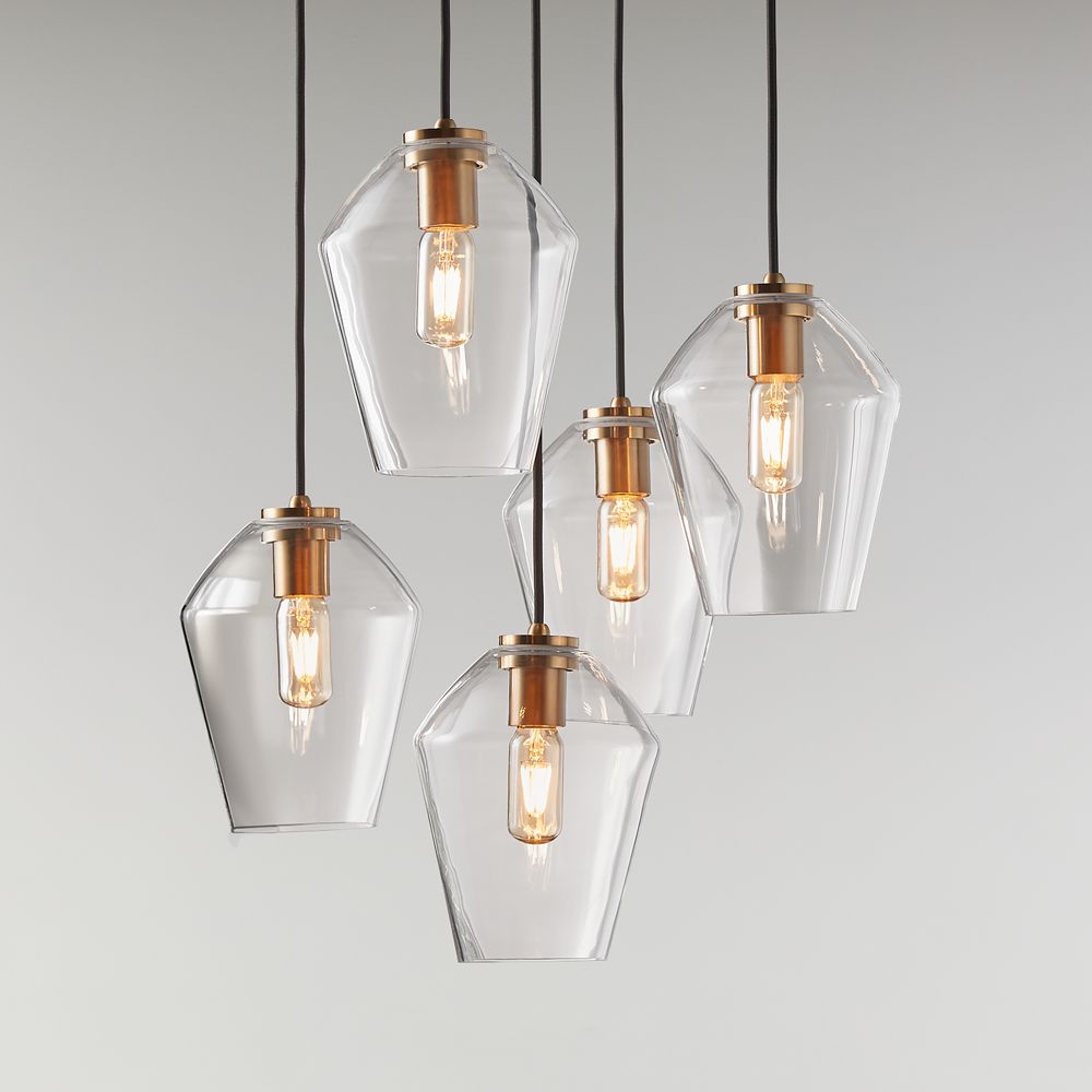 Arren Brass Round 5-Light Pendant with Clear Angled Shades 18"