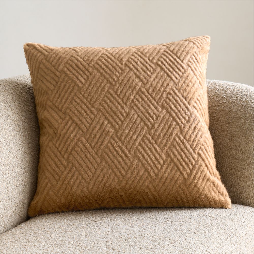 CiCi Faux Fur 23"x23" Camel Tan Throw Pillow by Laura Harrier and Tiffany Howell