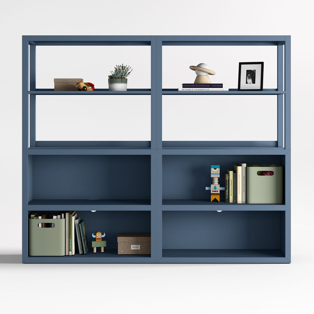 Ever Simple 72" Set of 2 Modular Slate Blue Wood Kids Open Bookcases with Hutches