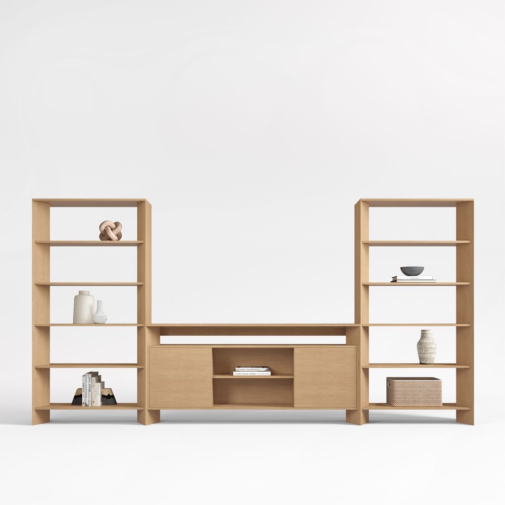 Terrazza 148" Natural Solid Oak Wood Storage Media Console Set